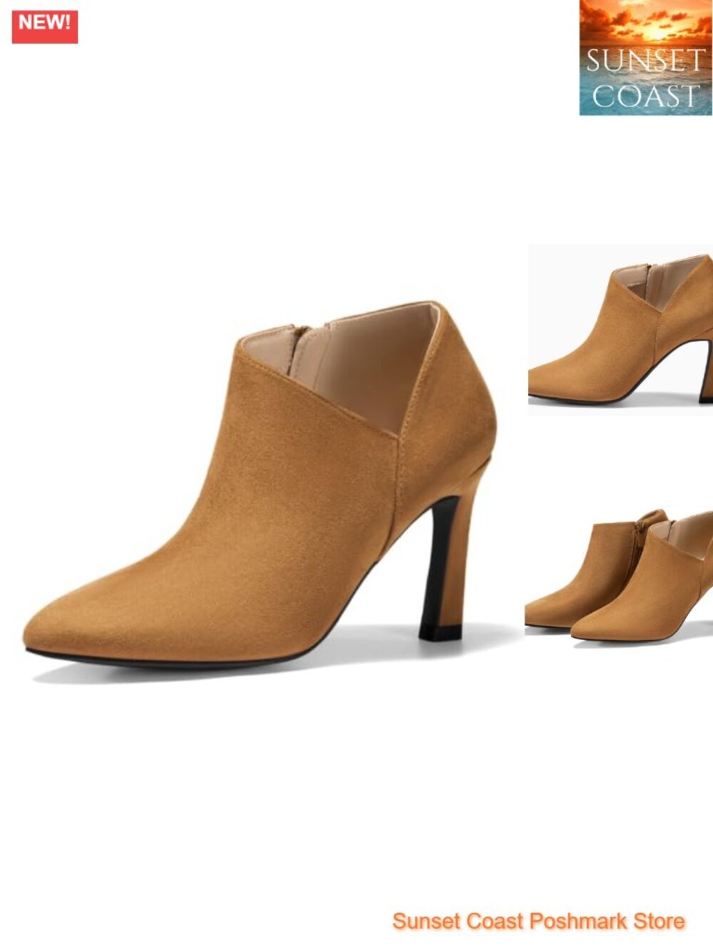 Pointed Toe V Cut Ankle Boots Kitten Heel Side Zip Office Booties